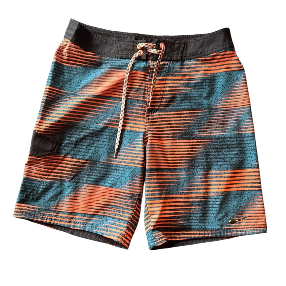 Nike Blue and Orange Striped Swim Shorts